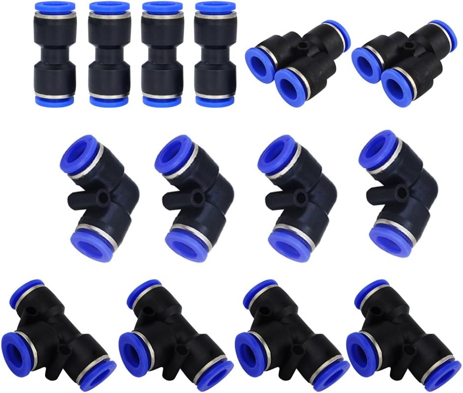 Metalwork Plastic 8mm OD Push To Connect Fittings Pneumatic Fittings Kit 2 Spliters+4 elbows+4 tee+4 Straight Union Ultimate Professional Set 14 Pack (8mm combo)