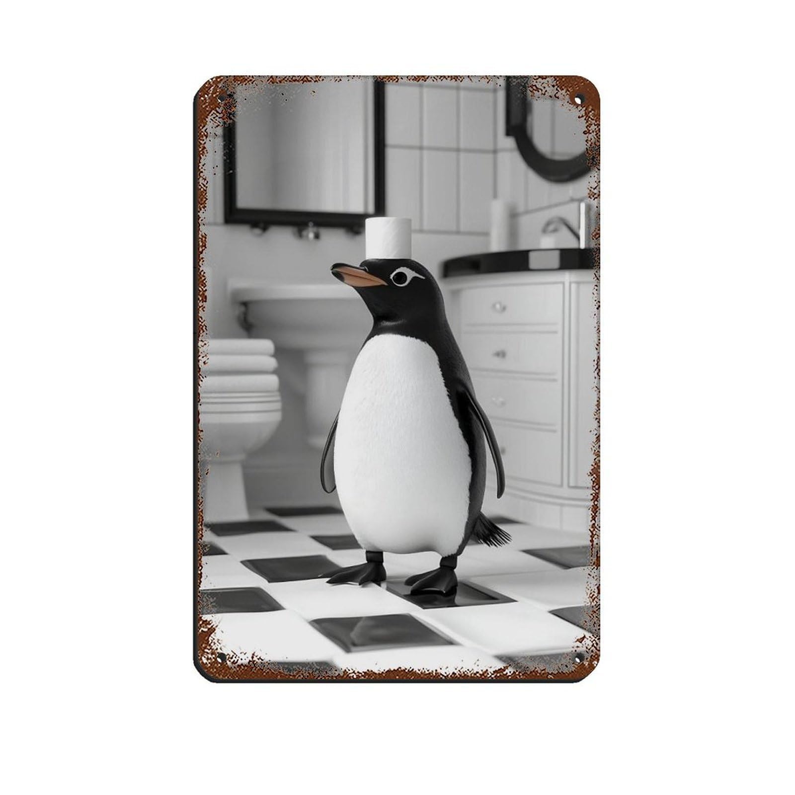 Adorable Penguin Bathroom Retro Poster Metal Tin Sign Chic Art Retro Iron Painting Bar People Cave Cafe Family Garage Poster Wall Decoration 8x12inch(20x30cm)