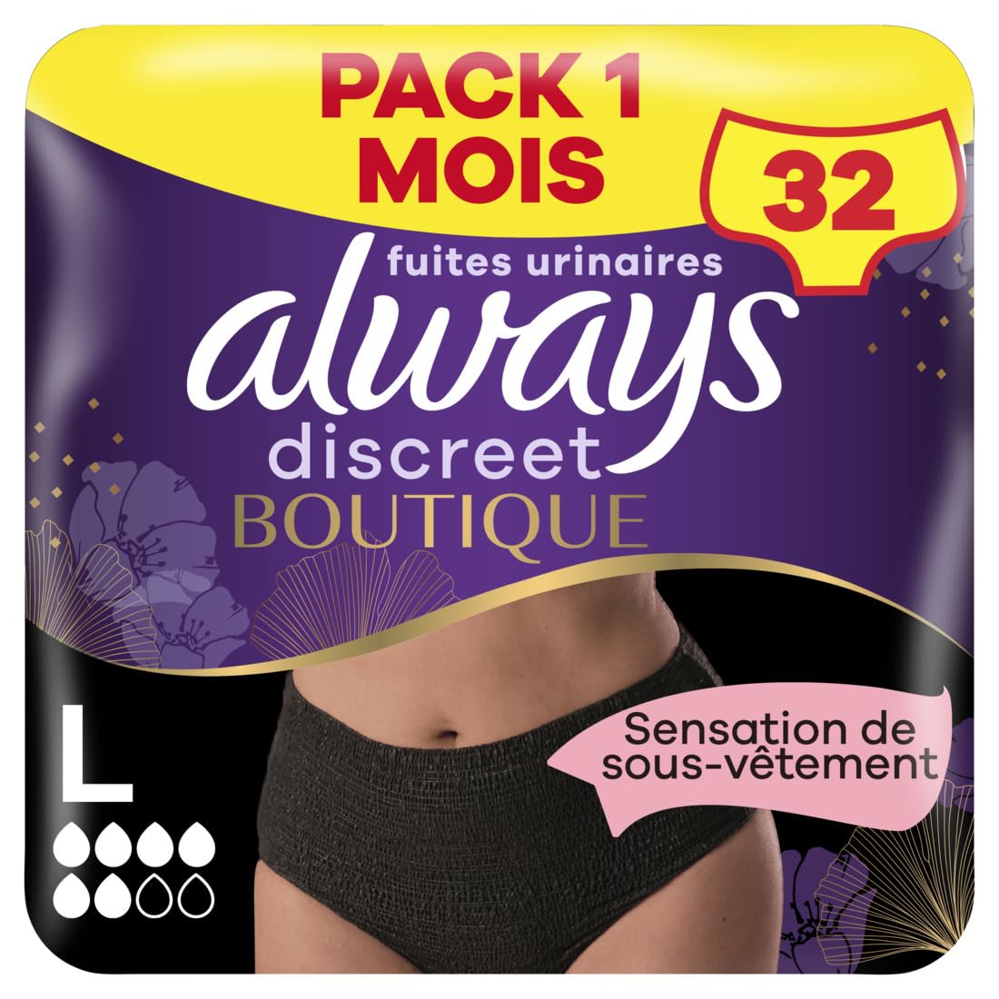 Always Discreet Boutique Culottes Pour Fuites Urinaires, Couleur Noire Plus, Taille L, x32, Super Absorbantes, Design Qui Épouse Les Formes Du Corps