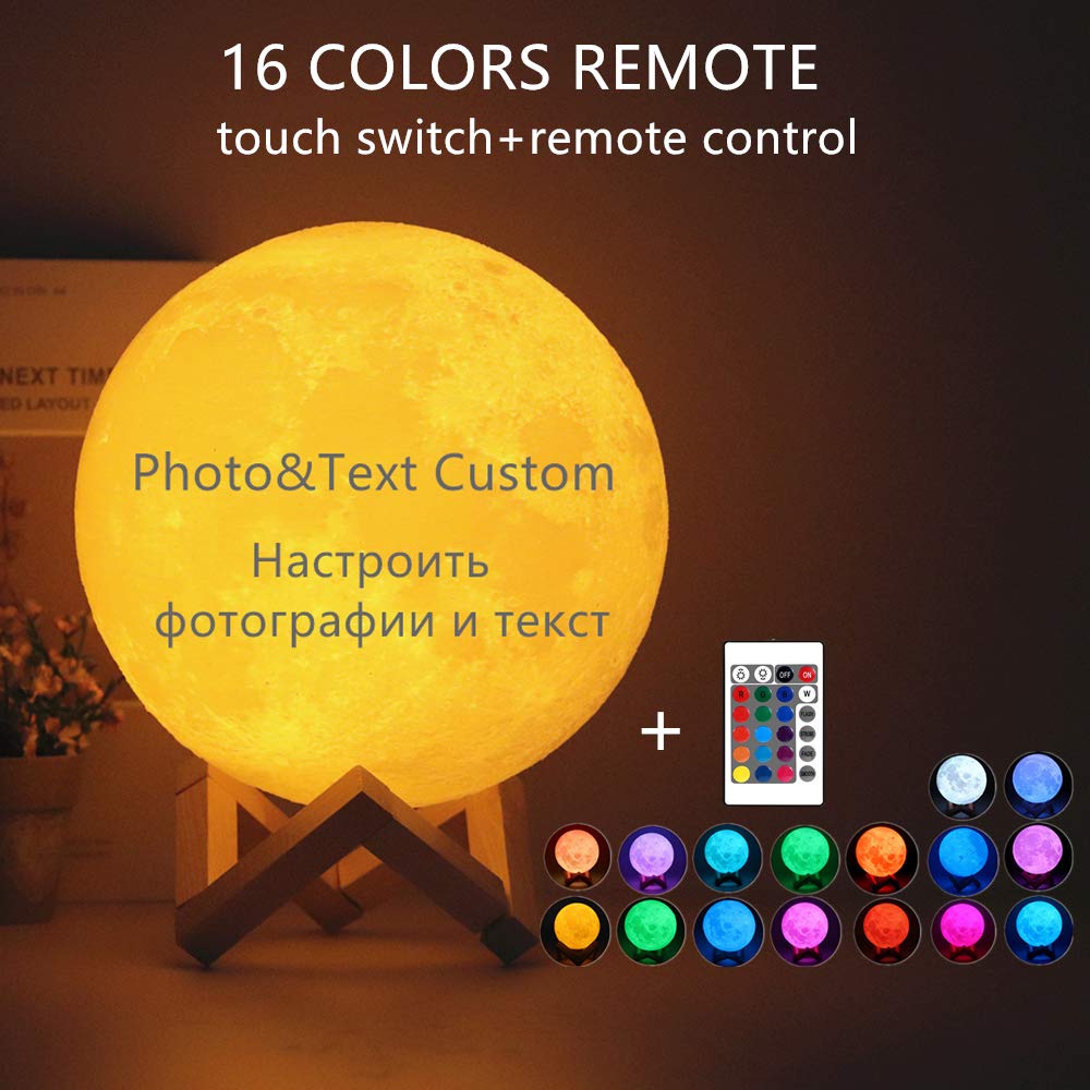 Lampada Lunare Personalizzata Con Foto E Testo Personalizzati 3D, Lampada Lunare Telecomandata A 2/16 Colori Con Base Di Ricarica Girevole, Regalo Luce Notturna Luna Per Genitori Amanti Bambino