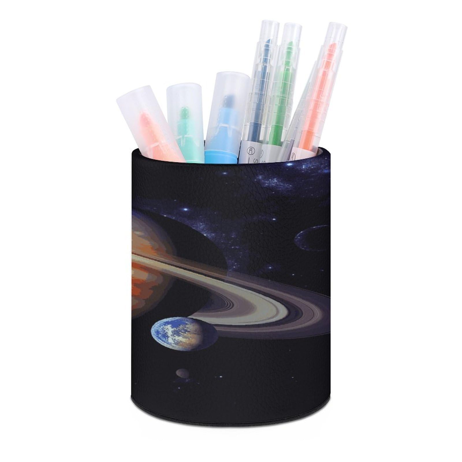 LDGSUPH Planet Jupiter Round Pen Holder Leather Pen Cup Pencil Cup Pen Organizer Pencil Holder for Desk Organizer Pencil Organizers Makeup Brush Holders for Home Office Gift