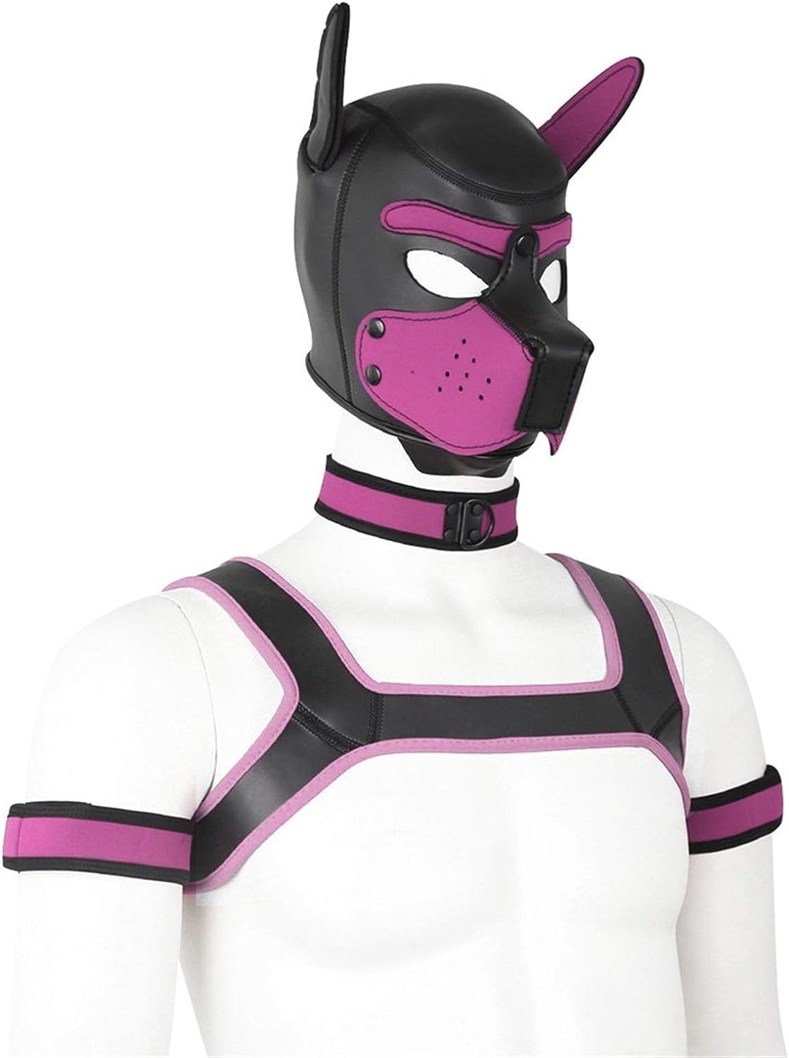 jecrizy 4 Sets Neoprene Puppy Hood Animal Head Mask Novelty Costume Dog (Hood Mask + Collar + Armband + Harness) (Large, Pink)