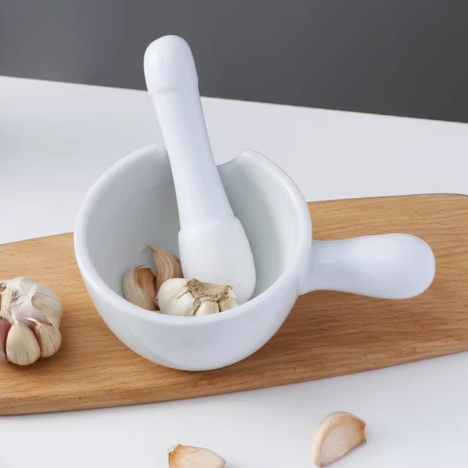 Weißes Keramik-Mörser- und Stößel-Set, Steinmühle, Schüssel, Pillenzerkleinerer