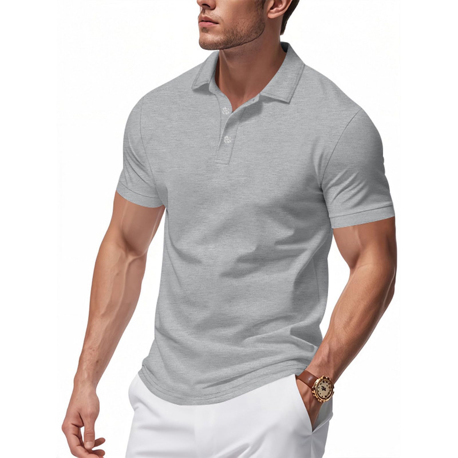 MOKBAY Polo Hombre Manga Corta Trabajo Camuflaje Polos para Hombre Cuello Mao Camiseta Club