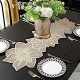 FAVE Gold Table Runners 36 Inches Valentines Day Decorations Flower Shaped Table Runner Waterproof Washable for Wedding, Banquet, Birthday,Party,Restaurant(Gold Flower Shaped)
