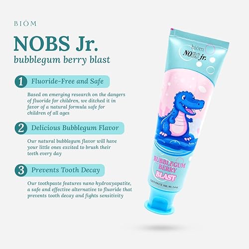 Miniatura 3 de NOBS Jr. Kids Nano Hydroxyapatite Pasta de dientes  Sin flúor, sin SLS, Remineralizante  Formulado por dentistas  Baya de goma de mascar  Fabricado