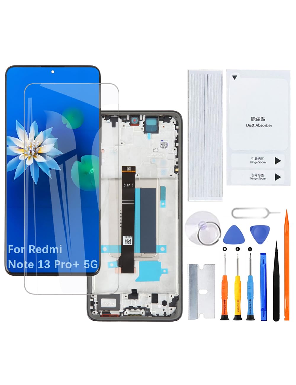 Schermo LCD Per Xiaomi Redmi Note 13 Pro+ 5G – Display Touch Incell Con Kit Attrezzi (Nero, Senza Impronta)