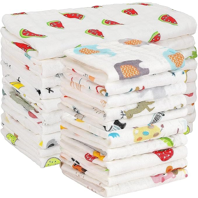 avrin 4 pack muslin cotton baby burp wash cloths set of 4 pieces – 2 small 25×25 cm & 2 large 25×50 cm – soft 6 layer absorbent baby face towels & burp rags for newborns & infants
