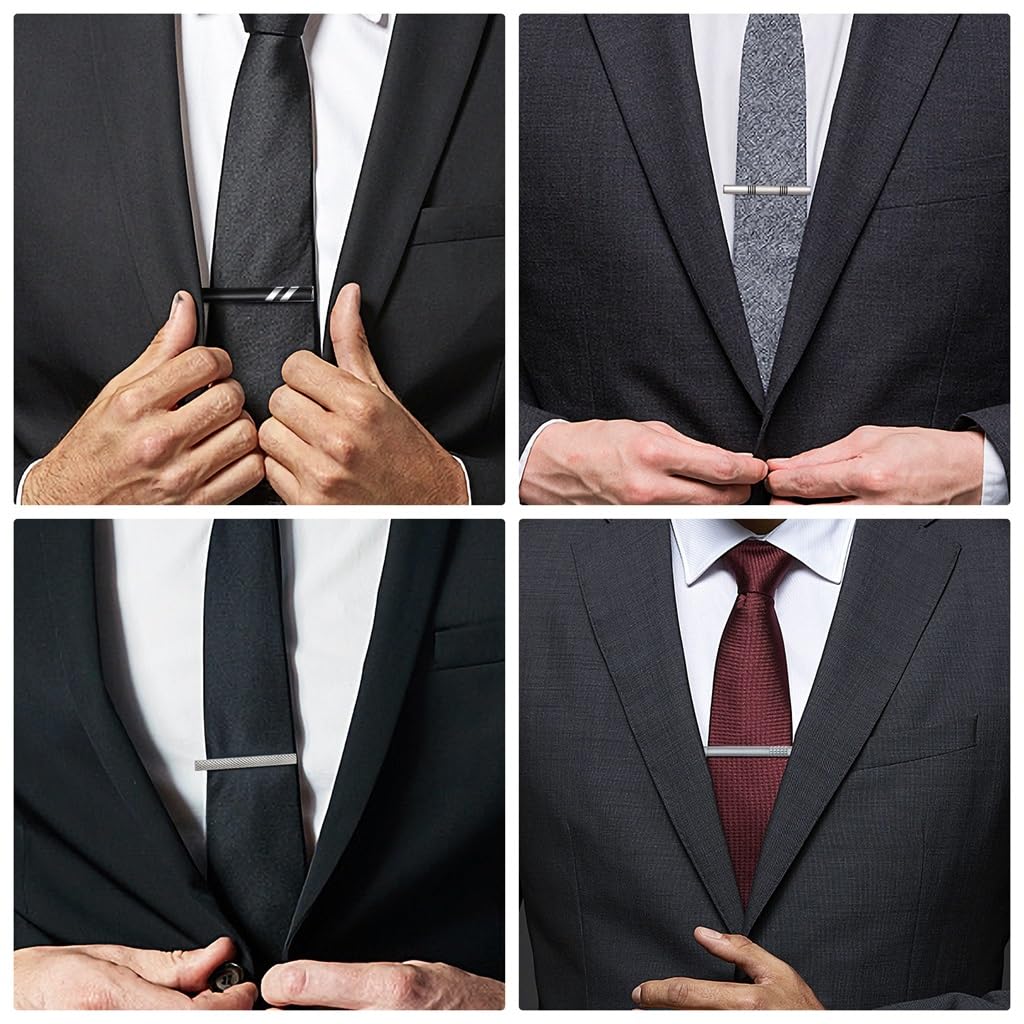 Set di fermacravatte Classiche da Uomo, fermacravatta alla Moda in Argento Creativo, da Uomo Nero (D Come da Esposizione)