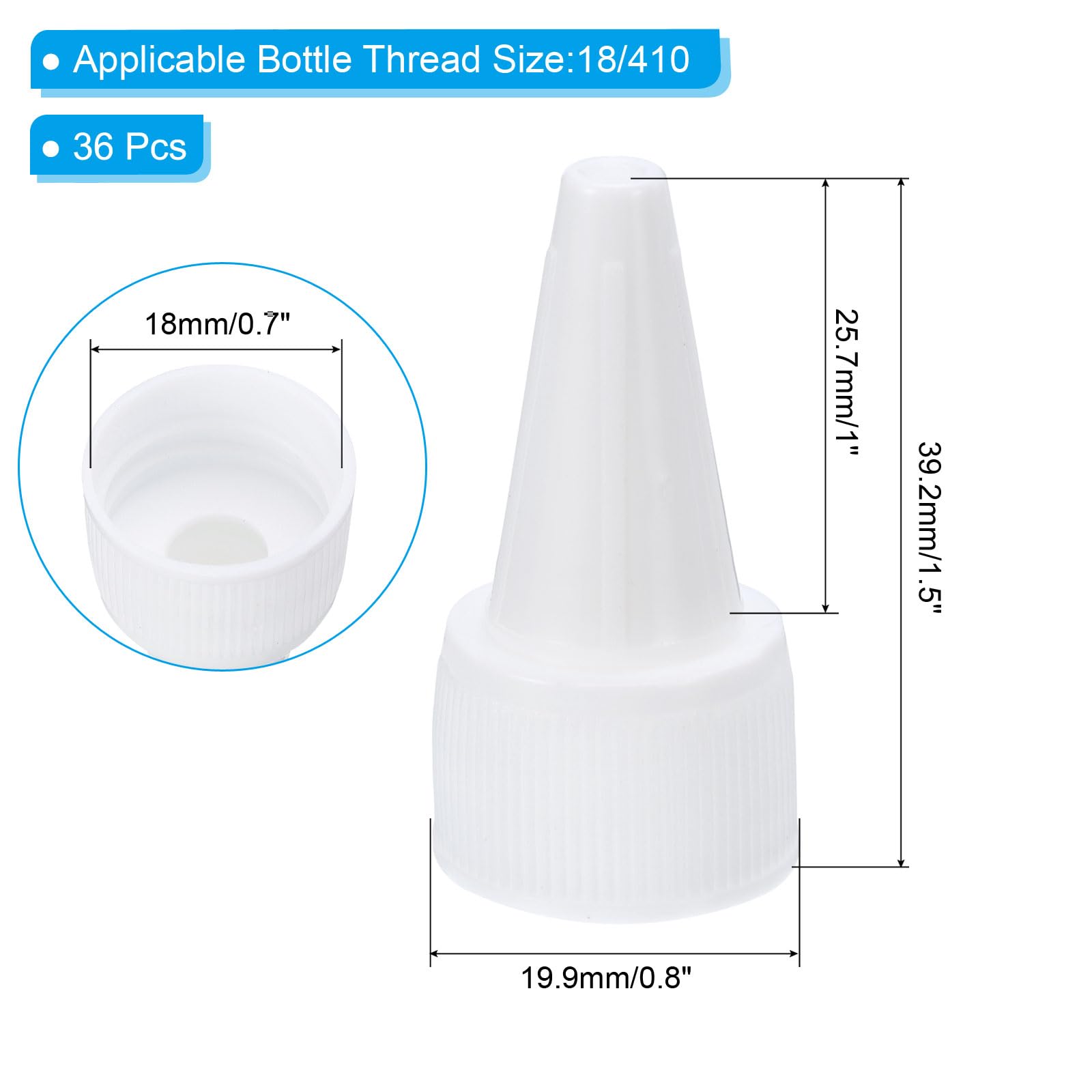 PATIKIL Tappi Bottiglia a Spirale 18/410, 36 Pezzi Tappi Ricambio in Plastica a Bordo Scanalato con Guarnizione in Schiuma Bottiglie Vernice e Colla, Bianco