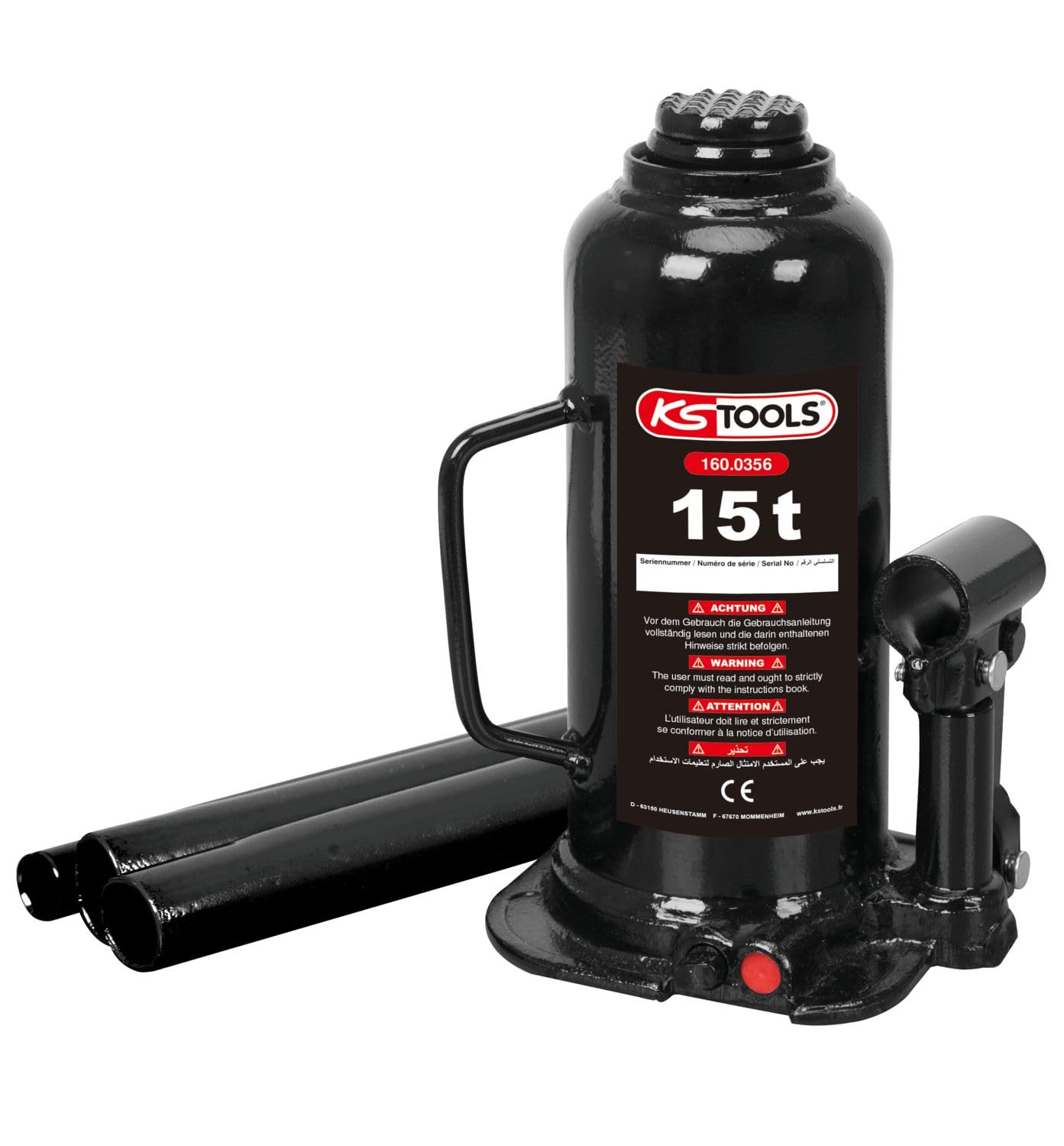 KS Tools 160.0356 Gato hidraulico de botella, 15 t