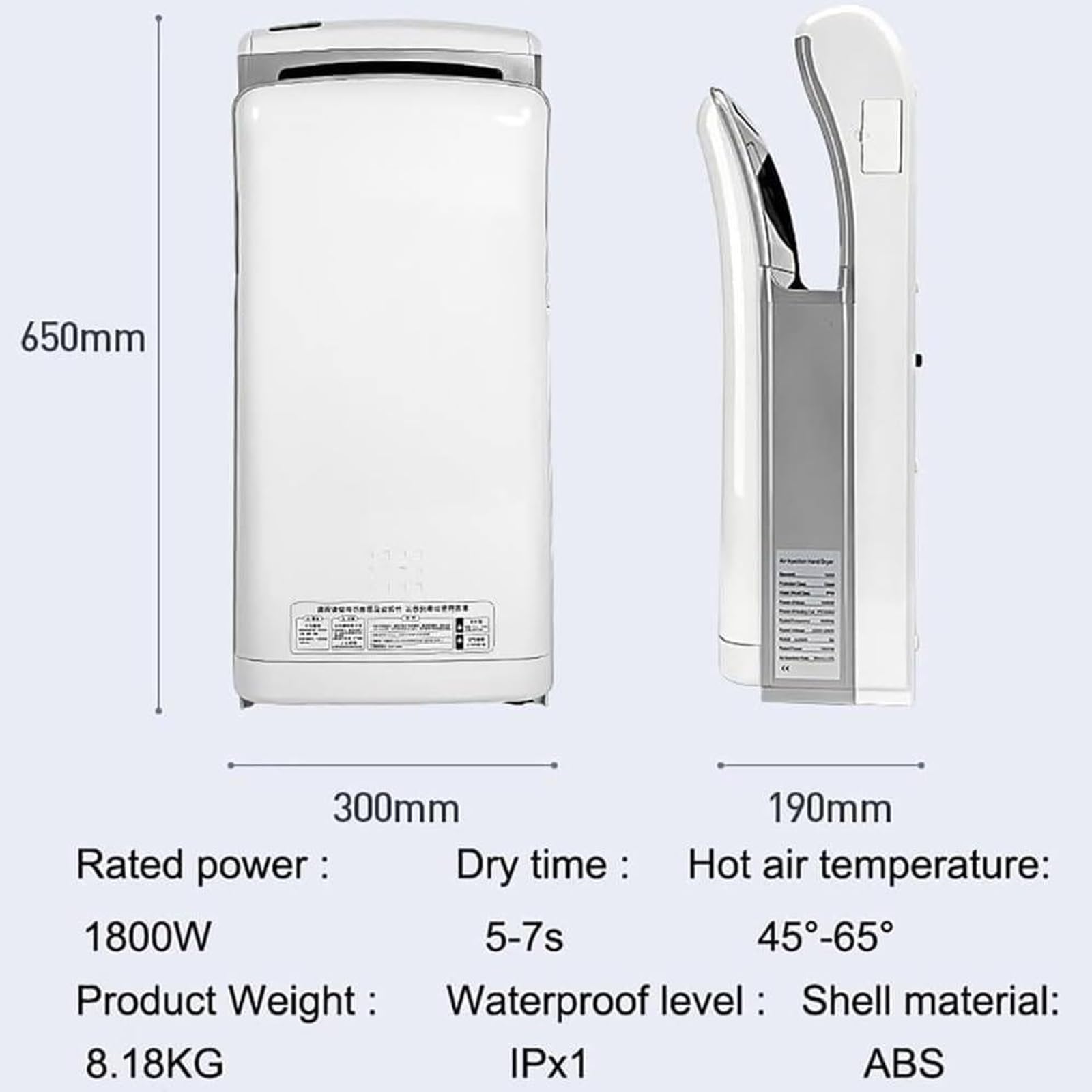 Asciugamani Automatico 1800W, Asciugamani Elettrico Ad Alta Velocità A Parete, Asciugatura Rapida In 5 Secondi, Per Bagni Commerciali, Uffici & Servizi Pubblici gold