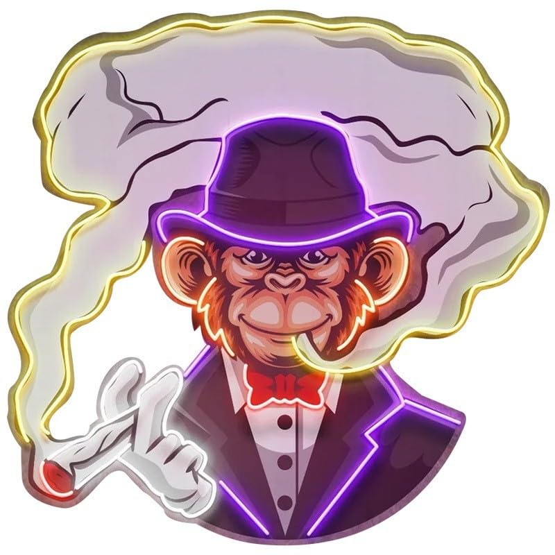 Maimeili Gentleman Smoking UV Print Neon Sign for Man Cave Bedroom Room Lights Neon Light Up Signs Decorations Birthday Party