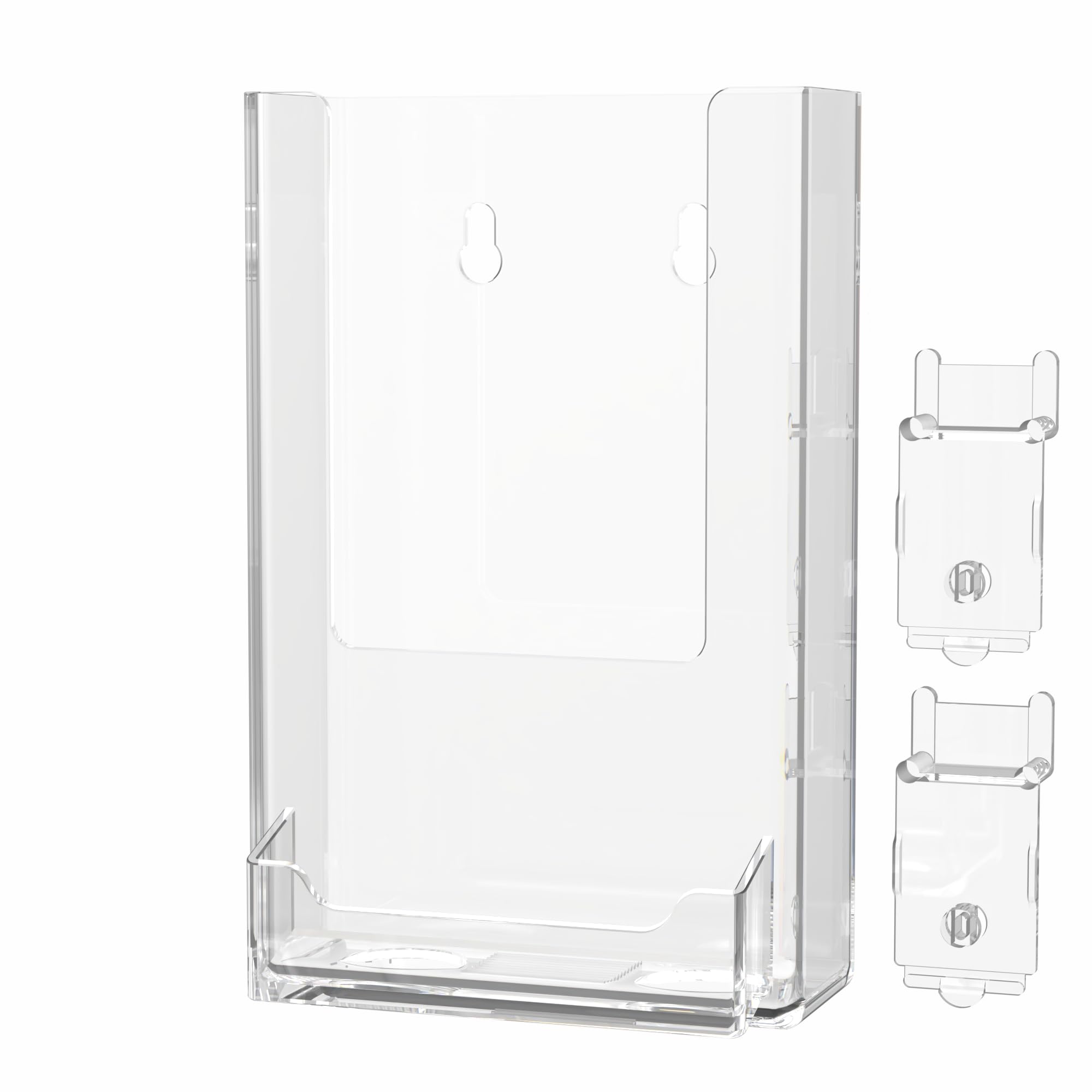 Marketing Holders Slatwall Brochure Holder with Card Slot for 4" Rack Cards and 3.5" x 2" Contact Info Cards Trifolds Clear Plastic Wall Literature