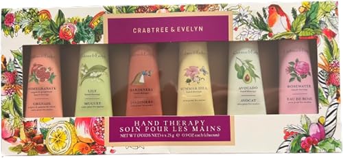 Crabtree And Evelyn 6 pc Hand Therapy Set .9 Oz each Pomegranate, Lily, Gardner's, Summer Hill, Avocado, Rosewater Hand lotion