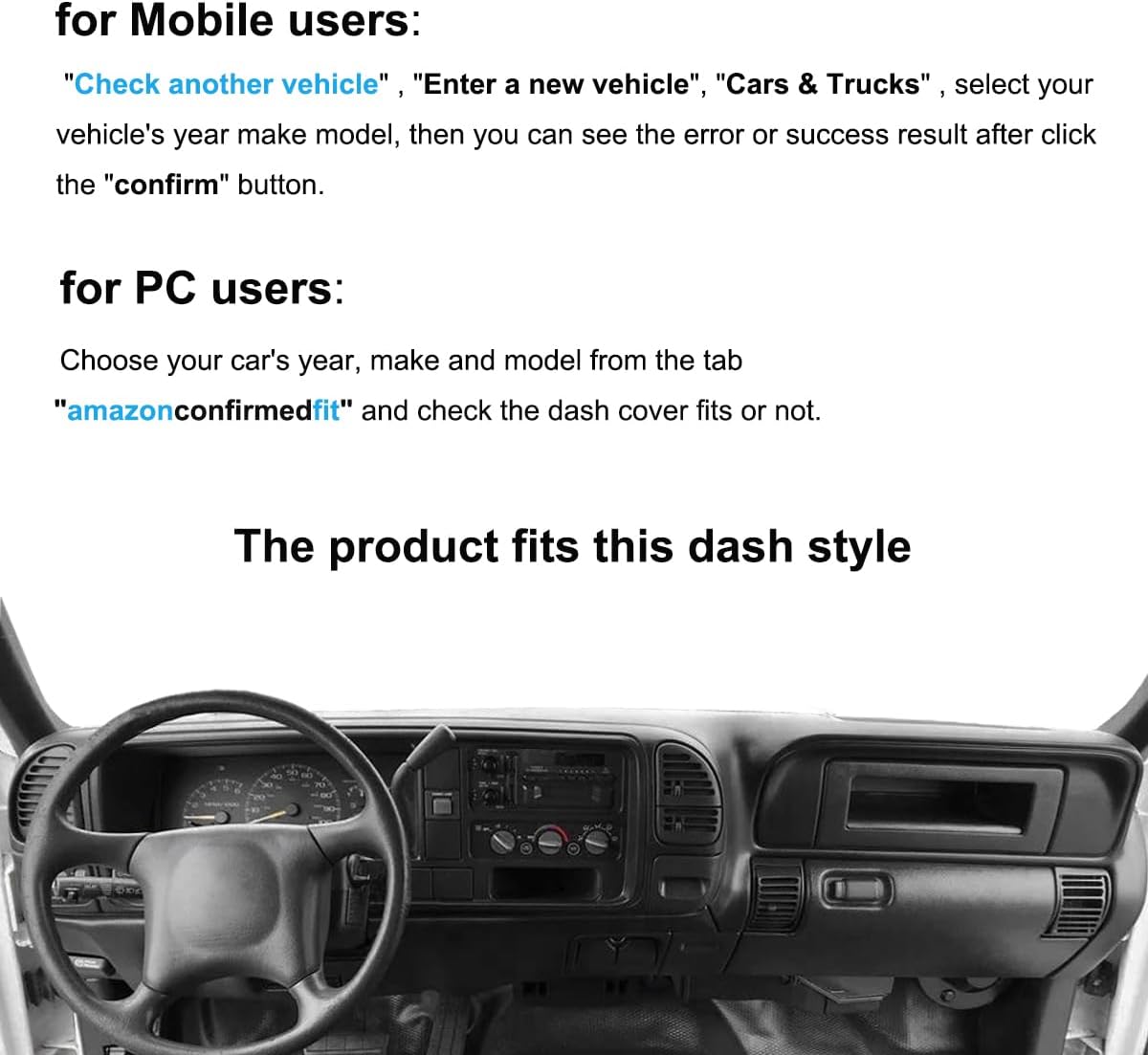 Dash Cover Mat Custom for 1997-2000 Chevrolet Silverado/GMC Sierra C1500 C2500 C3500 K1500 K2500 K3500,1997-1999 GMC Yukon/Chevy Tahoe Suburban,Dashboard Pad(Dark Gray) Y57
