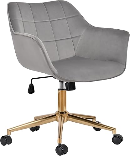Miniatura 3 de DUHOME Silla moderna de oficina en casa, silla de escritorio de terciopelo con base de metal dorado con respaldo medio, bonita silla ergonómica de