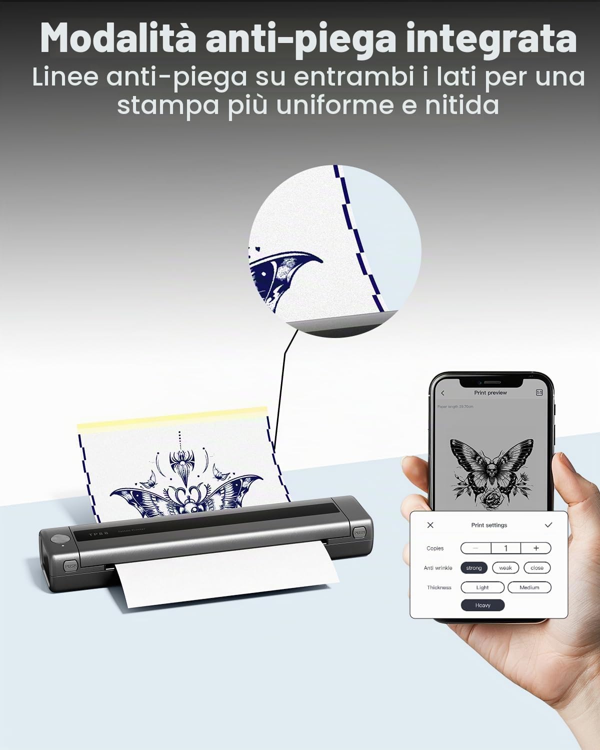 Phomemo Stampante Stencil Tattoo, TP88 Stampante Termica Tattoo Portatile, A4 Stampante Tattoo Printer, Stampante per Tatuaggi Bluetooth per Smartphone e PC con 10pcs Tattoo Transfer Paper