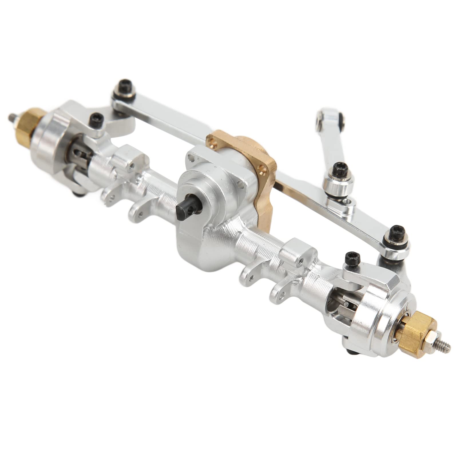 Metalowy zespół Osi Przedniej i Tylnej RC, Części Zamienne ze Stopu Aluminium z Mosiądzu do Samochodu Axial SCX24 1/24 RC, Przednia Tylna oś ze Stopu Aluminium, Akcesoria do Części (SILVER)