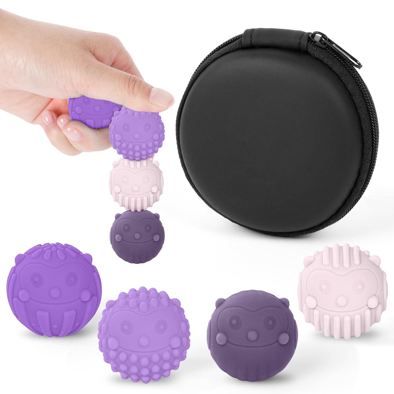 Ainiv 4PCS Magnetic Balls Fidget Toys, Silicone Anti Stress Balls Fingers Toy for Autism ADHD Anxiety, Animal-Themed, Quiet Office Desk Toy, Fun Textures Sensory Toys for Adults & Teens (Purple)