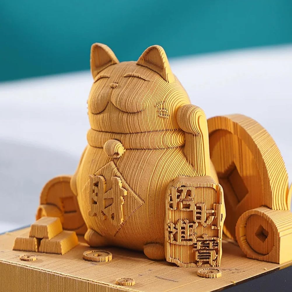 Notatnik 3D, notatnik z rzeźbą papierową 3D, kreatywny prezent z rękodziełem z papieru, model kota na szczęście papierowa rzeźba karteczki samoprzylepne, prezenty dla przyjaciół, kolegów z k
