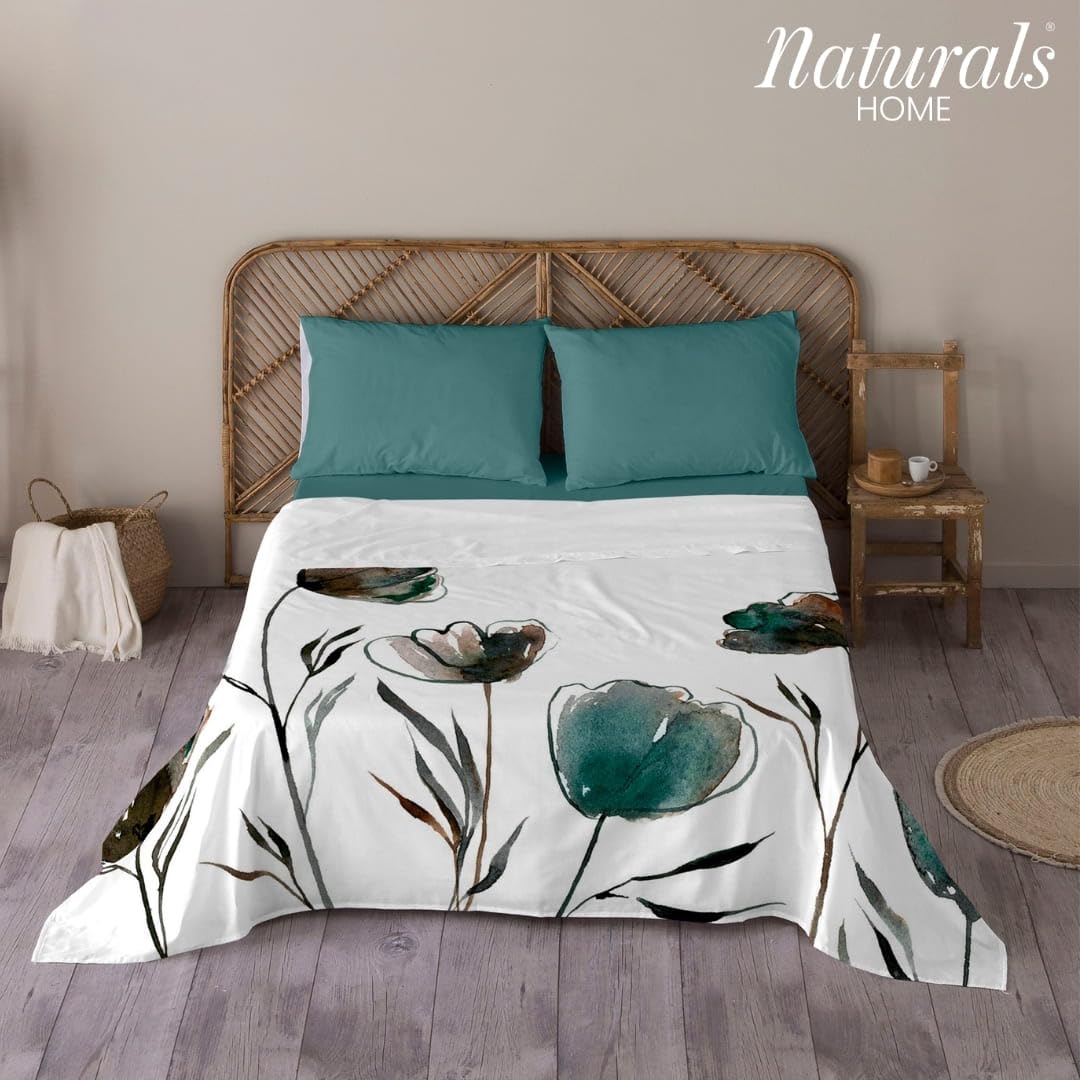 NATURALS - Juego de Sábanas 4 Piezas Cama 150 | 100% Algodón Extra Suave, Transpirable | Encimera 230x270, Bajera 150x200 y 2 F. Almohada 45x90 | Larisa