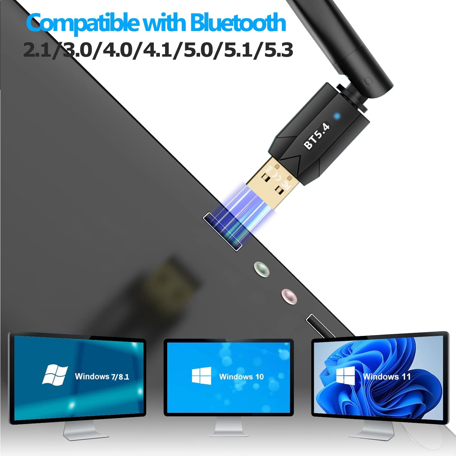 Binamao Adattatore Bluetooth 5.4 USB Per PC - Dongle Plug & Play Per Windows 11/10/8.1/7, Bassa Latenza, Connetti 7 Dispositivi, Portata 20m