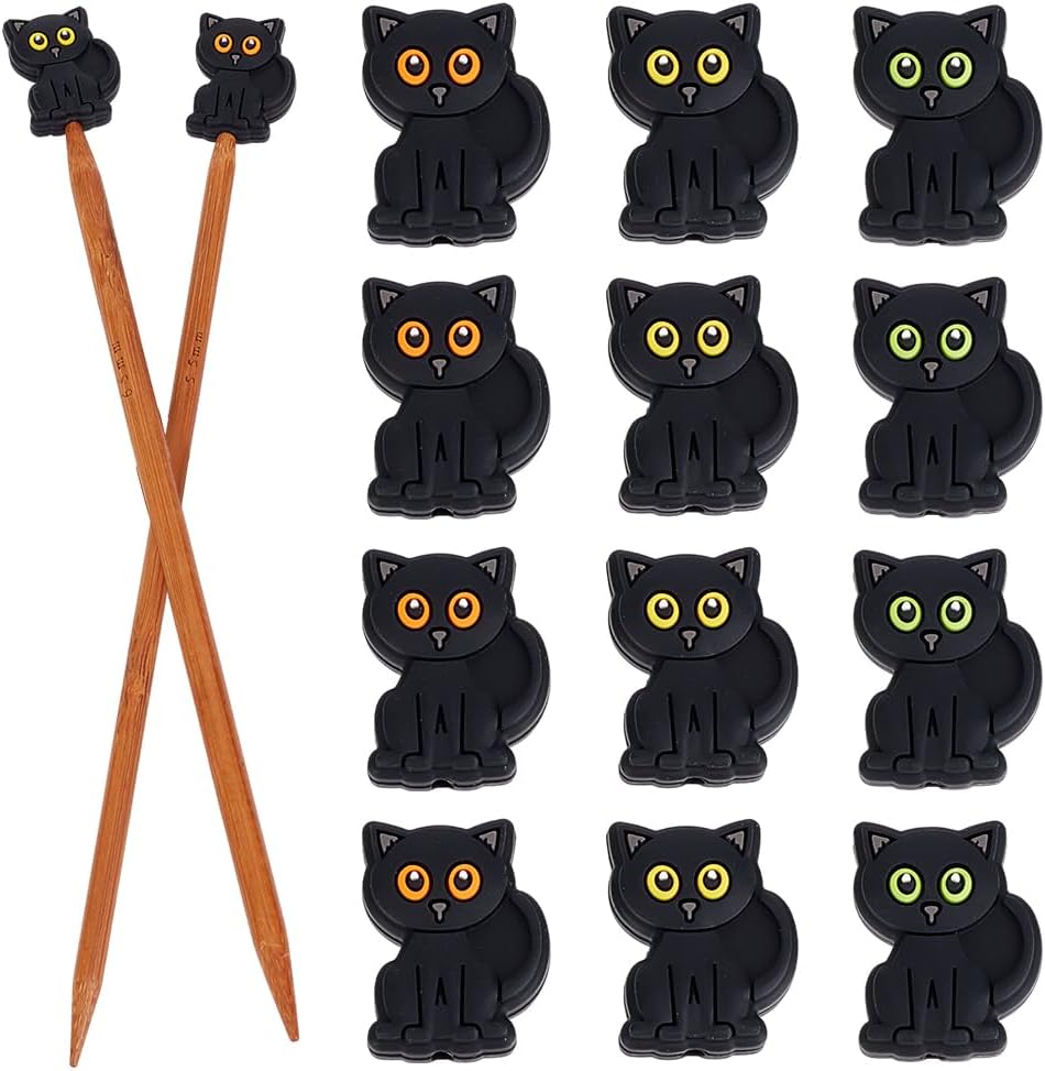 WEBEEDY 12 Pcs Cat Knitting Needle Stoppers Cartoon Animal Needle Point Protectors Silicone Needle Tip Sewing Supplies Accessories for DIY Art Sewing Quilting Crocheting Craft,3 Styles