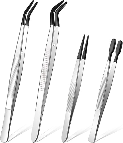 Vista 21 de Ainiv Juego de pinzas de precisión, juego de 11 piezas de pinzas antiestáticas ESD, juego de pinzas curvas de acero inoxidable no magnéticas