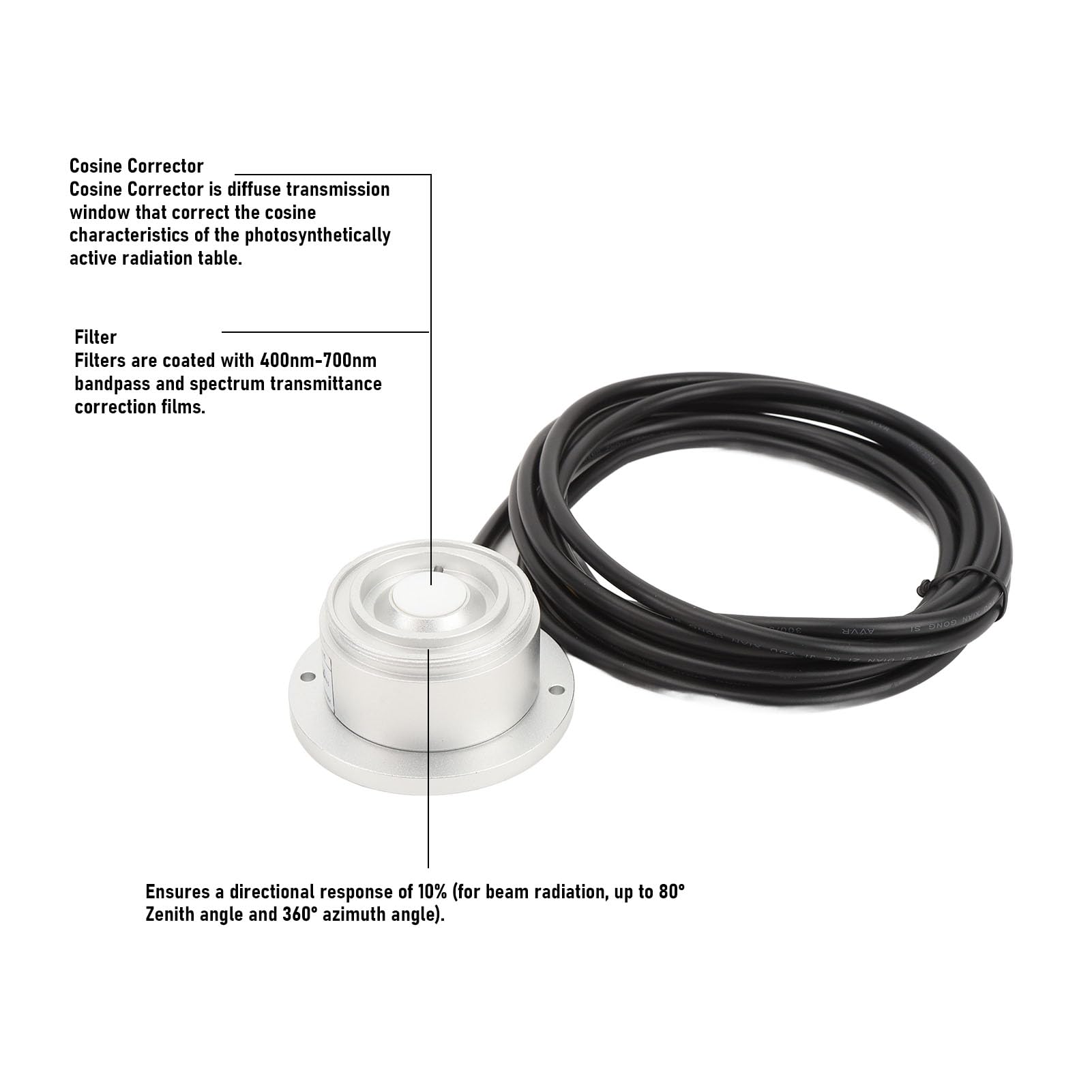 Sensor de Radiación Fotosintética Activa, IP67 Resistente Al Agua Sensor de Radiación Fotosintética Cuántica Transmisor de Radiación Eficaz de Alta Precisión para Laboratorios de