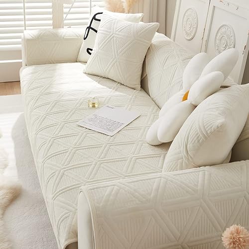 Miniatura 6 de Funda de sofá de terciopelo súper suave con bordado geométrico, funda gruesa y cálida para sofá modular, cómoda funda de felpa antideslizante para