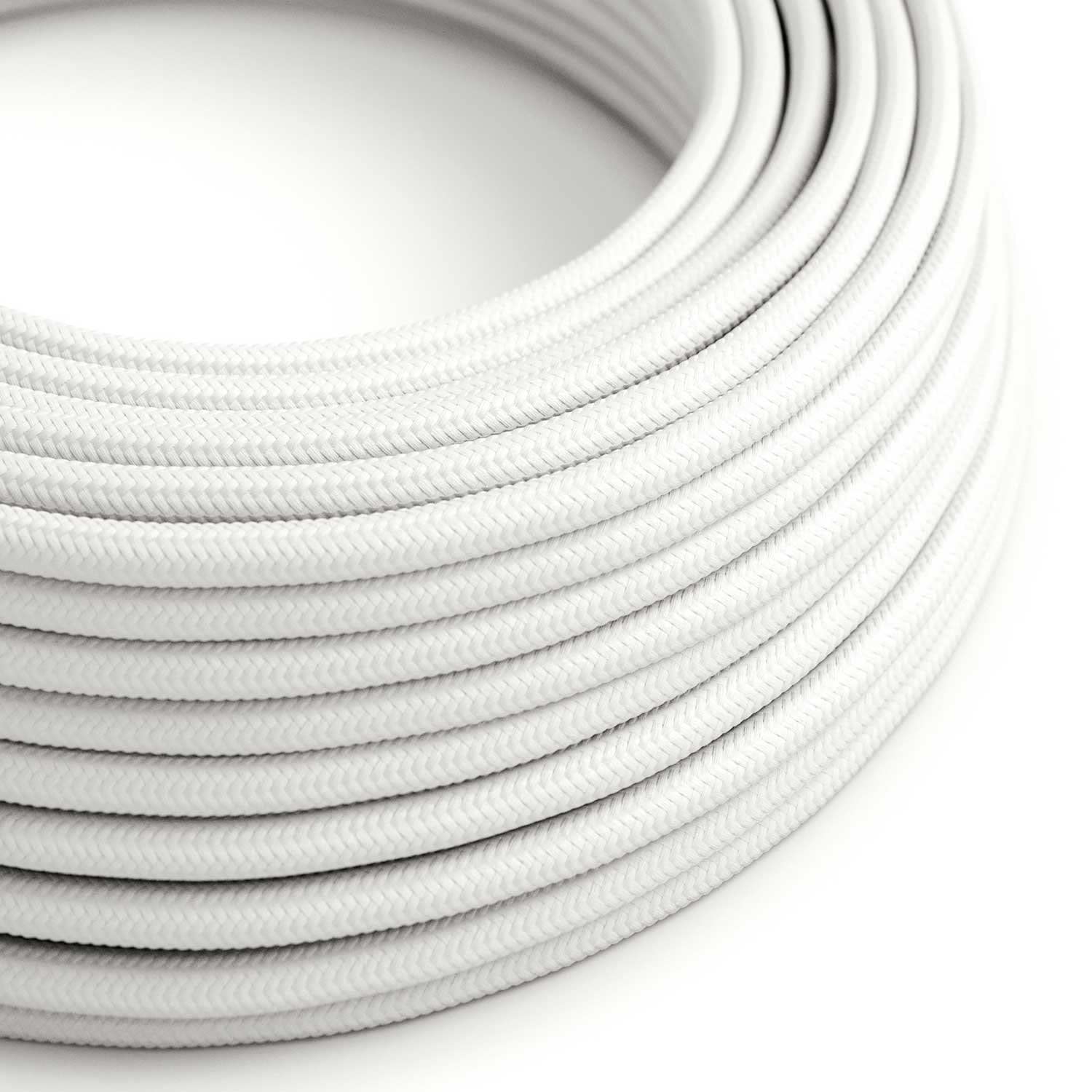 creative cables Fil Électrique Rond Gaine De Tissu De Couleur Effet Soie Tissu Uni Blanc RM01-20 Mètres, 2x0.75