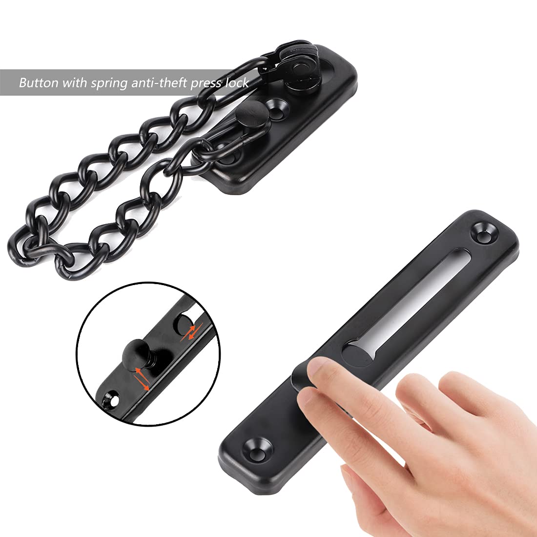 HONGECB - Catena Di Sicurezza Per Porta Con Blocco, Acciaio Inox, Senza Forare, Nero - Foto 9