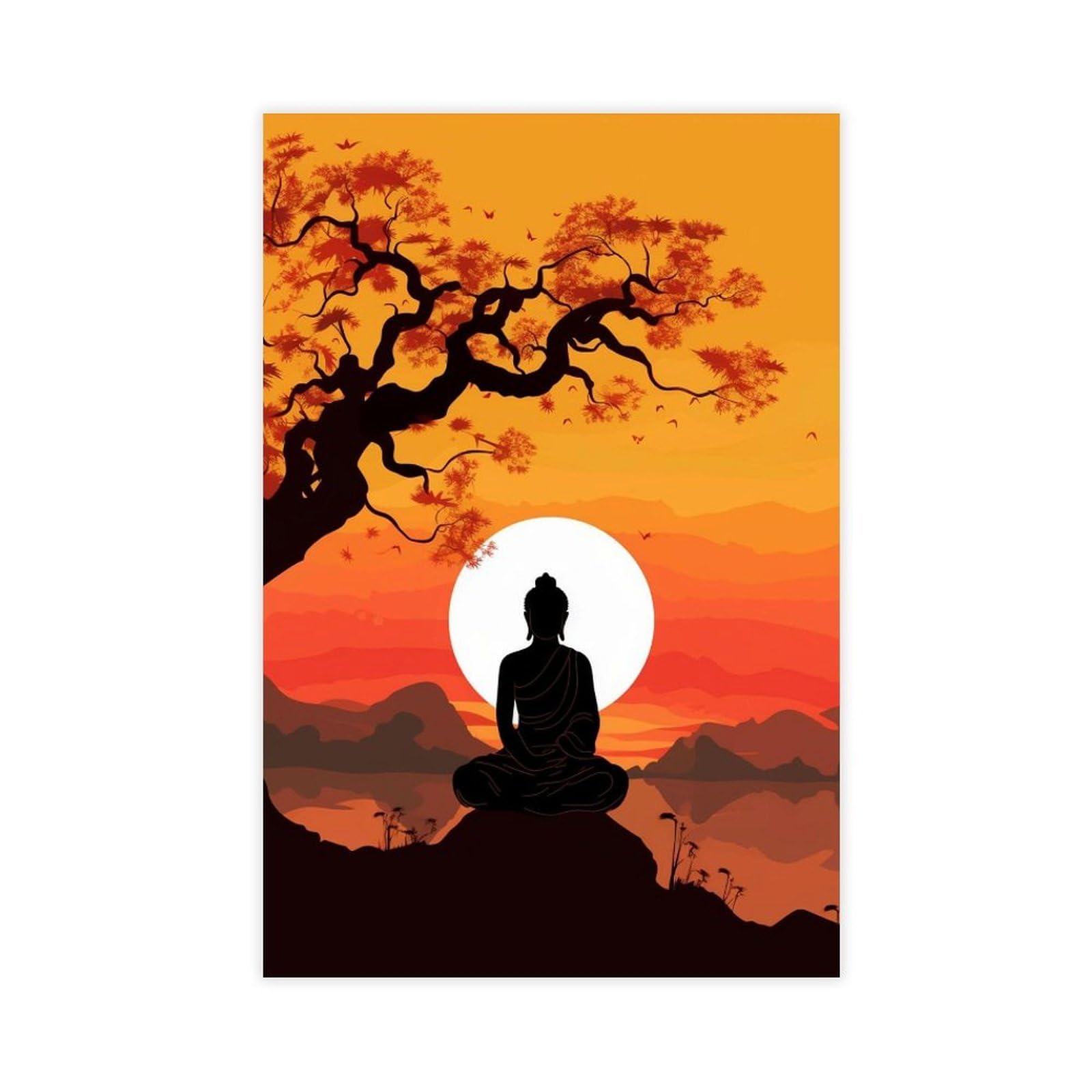 Qnvjqkdsi Unframe Meditating Buddha, Sunset Landscape Art Canvas Poster Bedroom Decor Landscape Office Room Decor Gift 24" L X 36" W