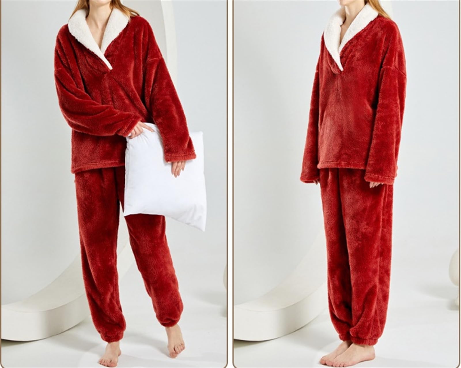 Conjunto de pijama para mujer, de forro polar, mullido, cómodo, de felpa, acogedor, mullido, holgado, cálido