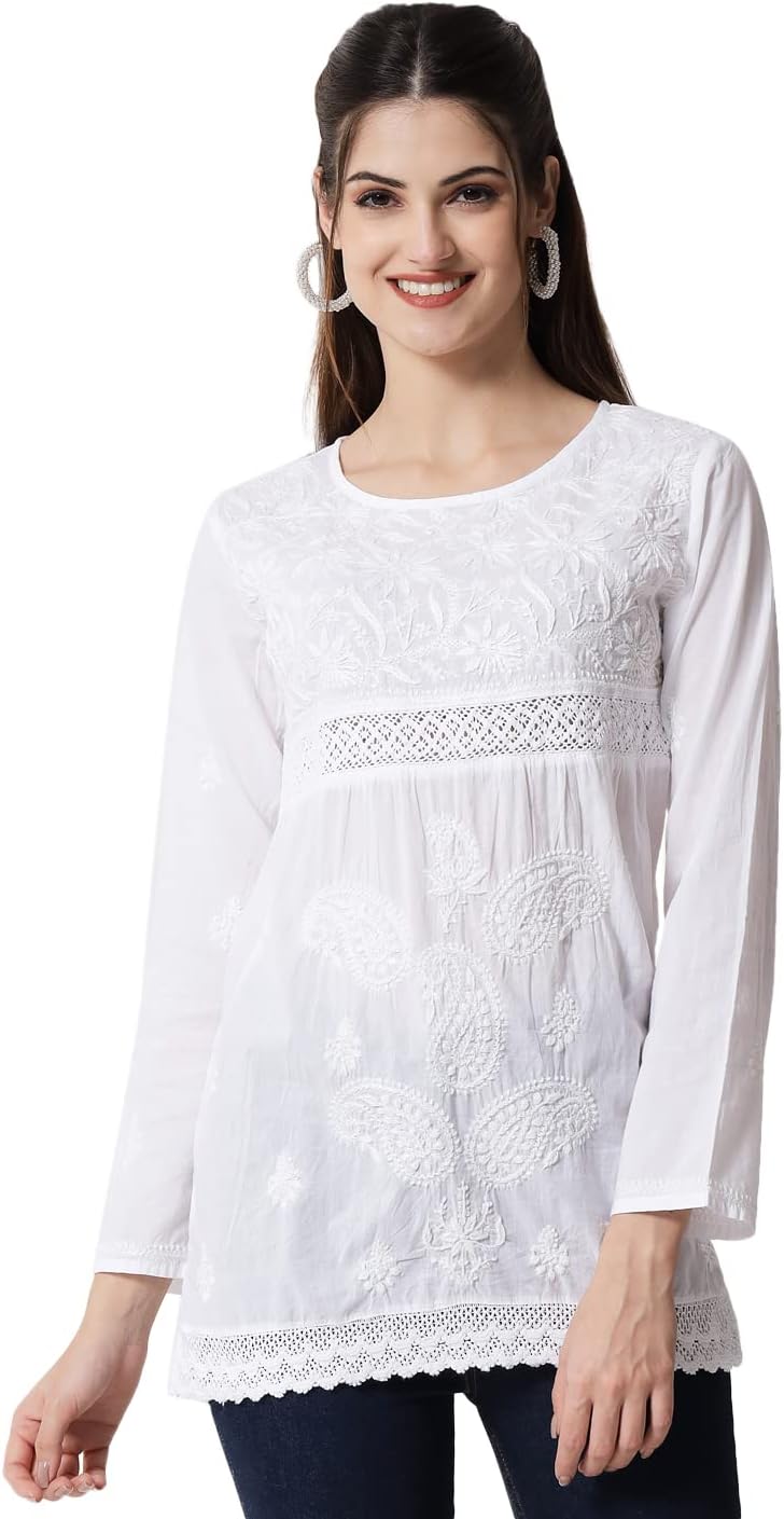 Paramount chikanWomens Hand Embroidered Chikankari Cotton Kurti