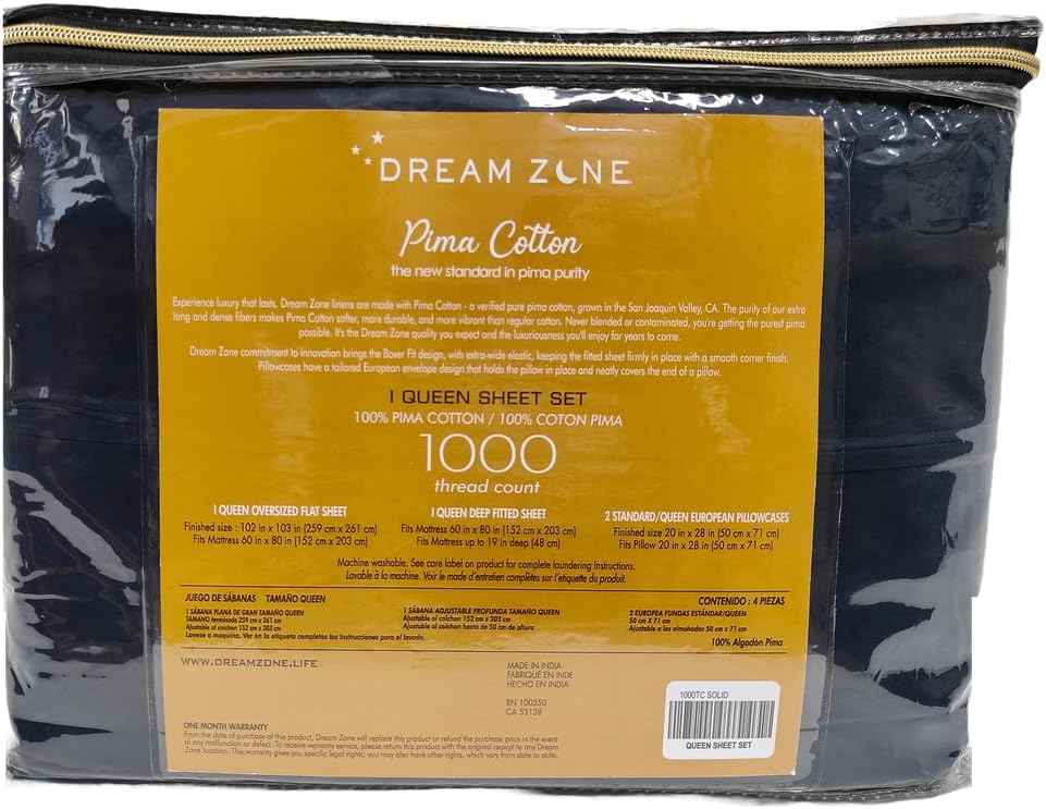 Dream Zone 1000 Thread Count Pima Cotton Queen Sheet Set in White (White,Queen)