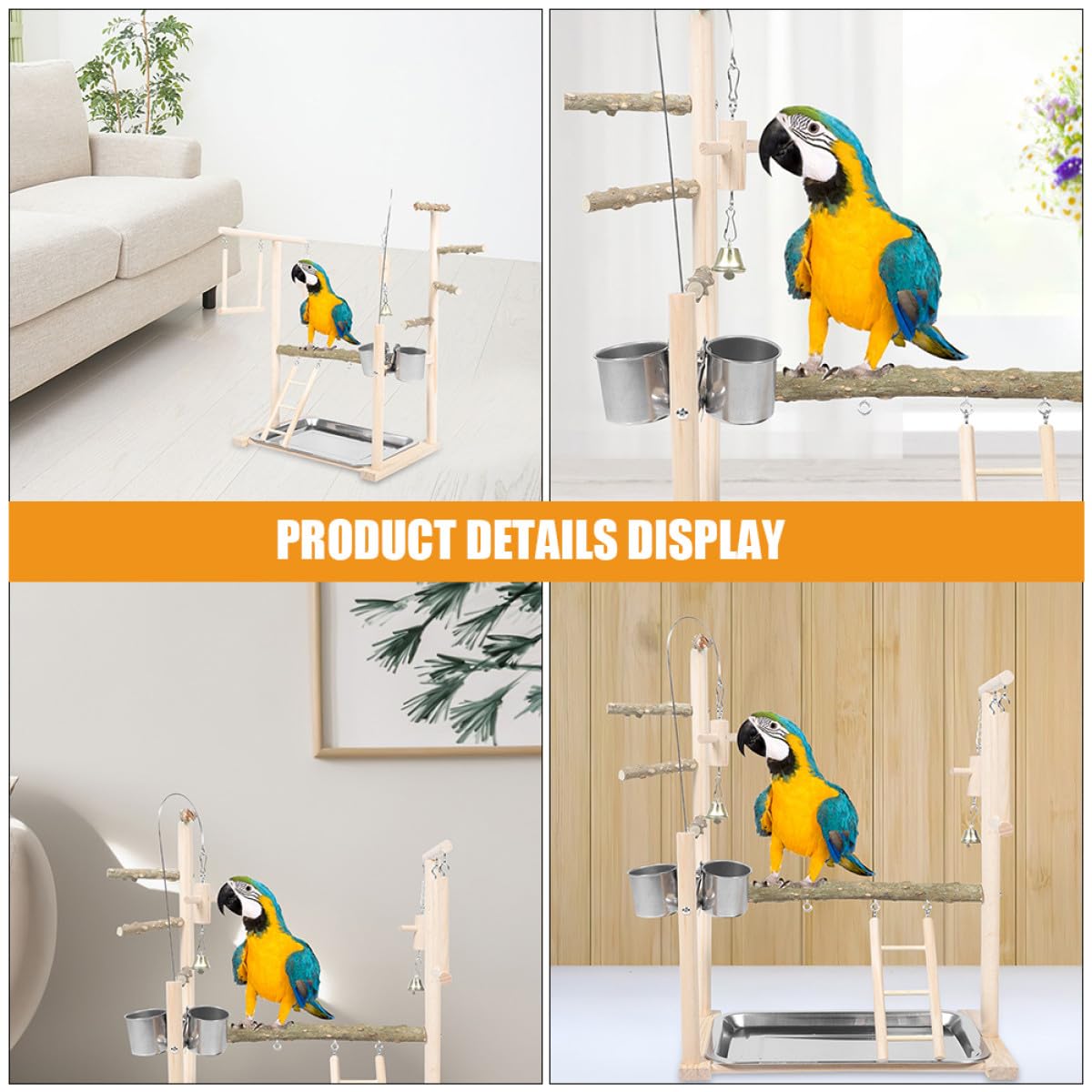 Parco Giochi per Pappagalli con Struttura Stabile e Scala in Plastico, Supporto da Pavimento Elegante per Calopsitte e Cocorite, per Decorazione Domestica