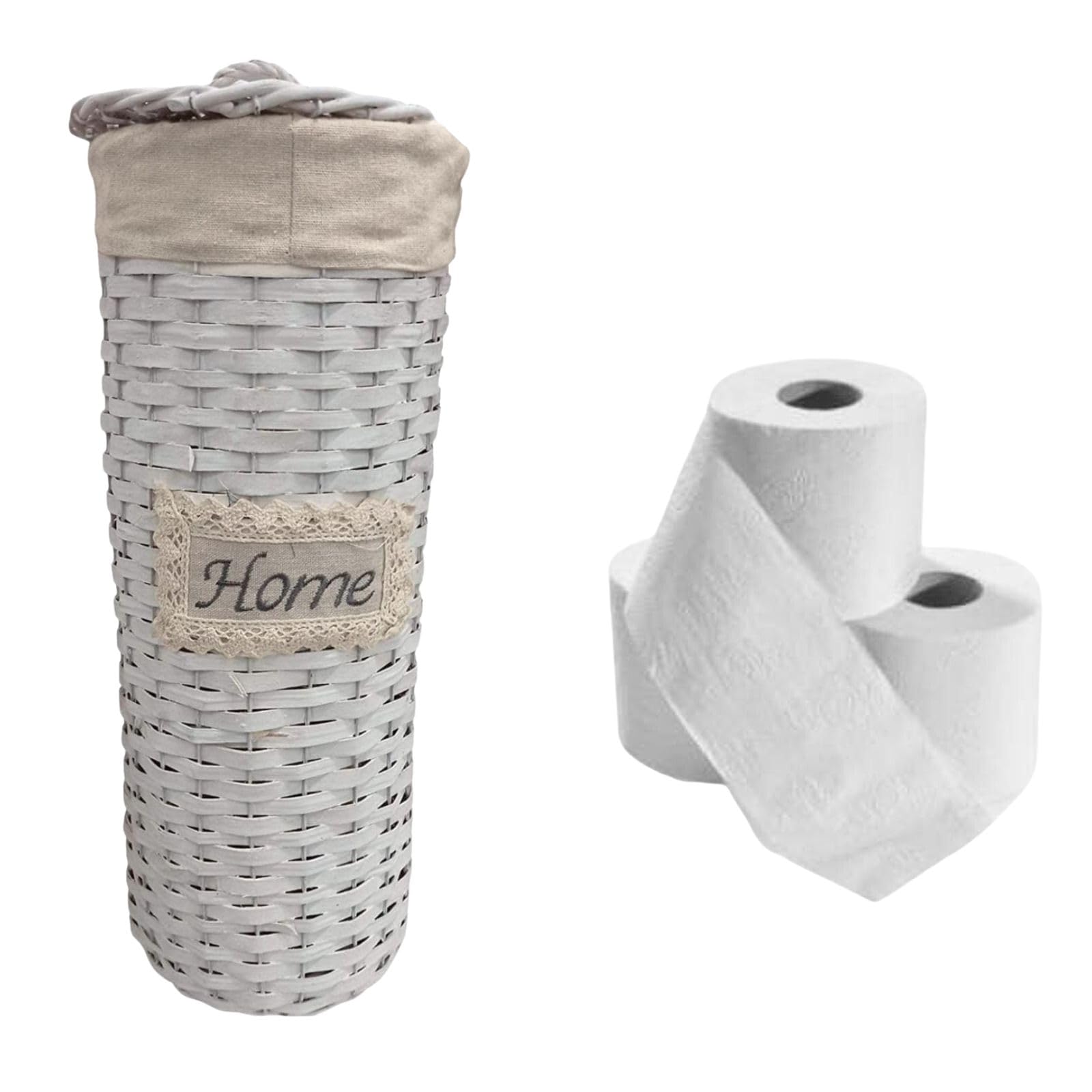 Portarotolo Carta Igienica da Terra, con Coperchio, in Vimini Intrecciato, Capacità 4 Rotoli, Accessorio Bagno (Colore 02)