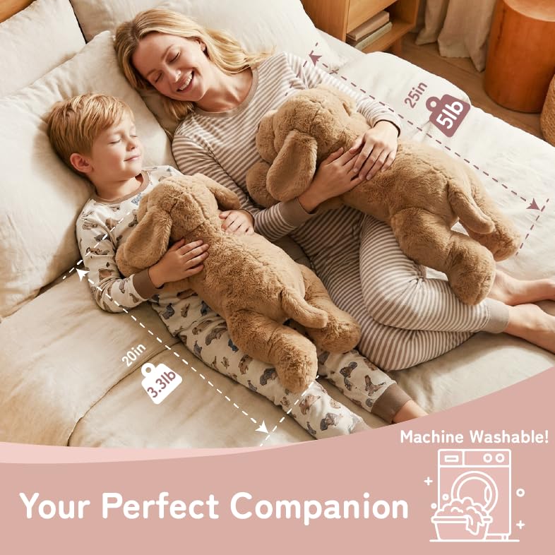 Image of Niuniu Daddy 25 inch 5lb Dog Weighted Stuffed Animal forKids and Adults, Soft Sensory Plush Body Pillow for Calming Support, Large Animal Toy for Everyday Comfort