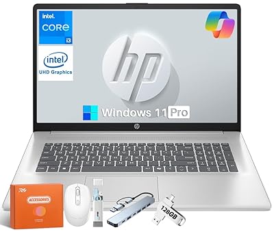 HP 2025 17.3" Laptop Compurter for Business & Student, Intel 8-Core Processor, 32 GB RAM, 1 TB SSD, FHD IPS Anti-Glare Display, Windows 11 Pro, Bluetooth 5.3, Type-c, Silver, Copilot AI, Accessories