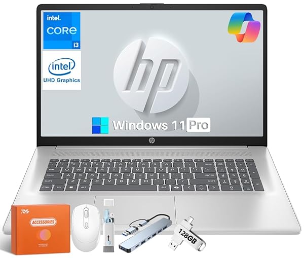 HP 2025 17.3" Laptop Compurter for Business & Student, Intel 8-Core Processor, 32 GB RAM, 1 TB SSD, FHD IPS Anti-Glare Display, Windows 11 Pro, Bluetooth 5.3, Type-c, Silver, Copilot AI, Accessories