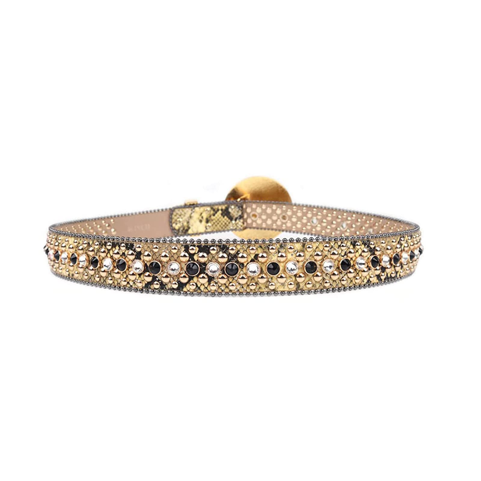 Ceinture En Cuir Avec Boucle Strass Et Laiton - Taille S/32 - Longueur ~99 Cm