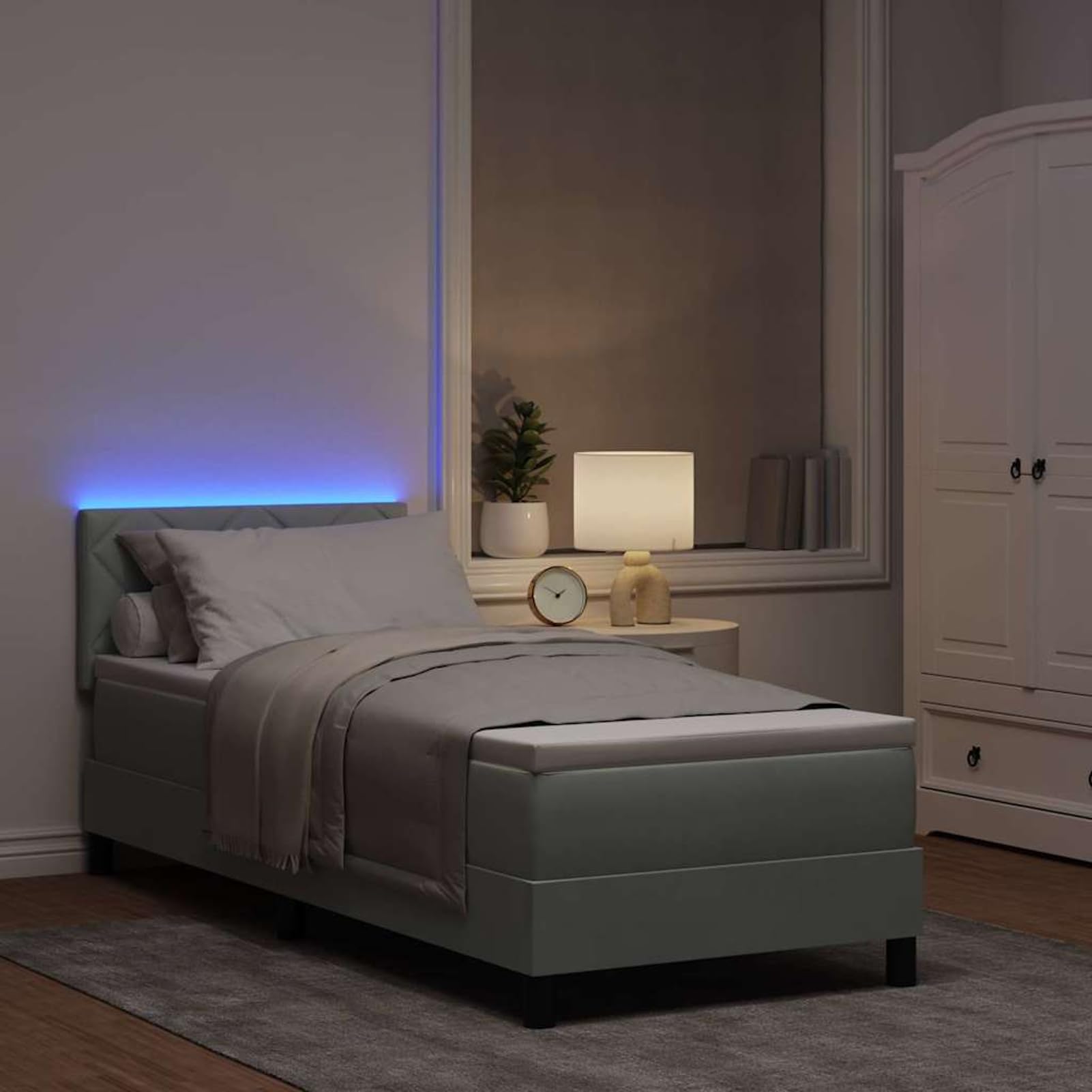 ATOMSTACK MAKER Cama con somier gris claro de 80 x 200 cm con colchón de muelles ensacados, cabecero ajustable (2 alturas) y superficie aterciopelada, moderna cama de dormitorio para un sueño relajado