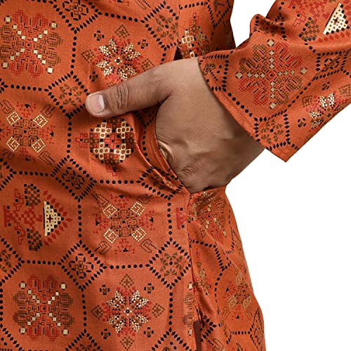Image of SOJANYA Plus (Since 1958) Men's Cotton Linen Long Kurta | Ethnic Motif Printed for Navratri, Garba & Puja
