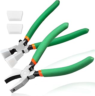 LEONTOOL 2pcs Glass Running Pliers Grozier Pliers Set with 2 Pairs Replacement Rubber Tips Key Fob Pliers Breaker Grozer Pliers Glass Cutters Tools for Stained Glass Work Glass Cutting
