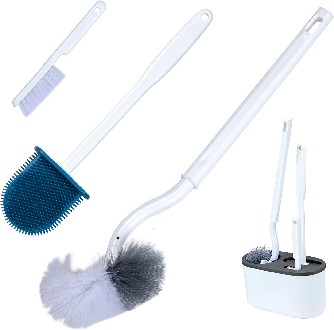 3 in 1 Toilet Brush Holder Set Flexible Bathroom Silicone Toilet