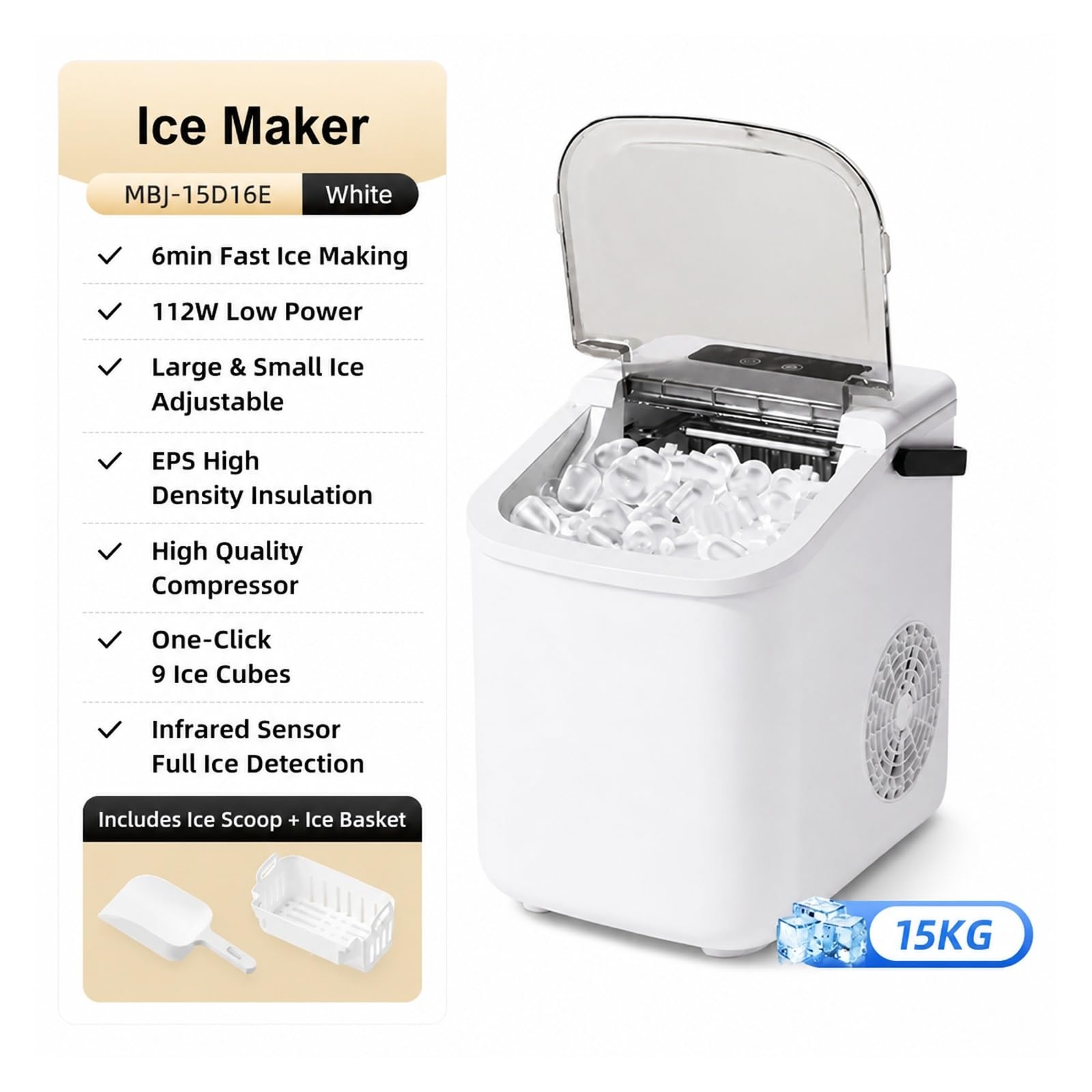 Máquina de hielo, Máquina automática para fabricar hielo, portátil para uso doméstico y comercial(G)