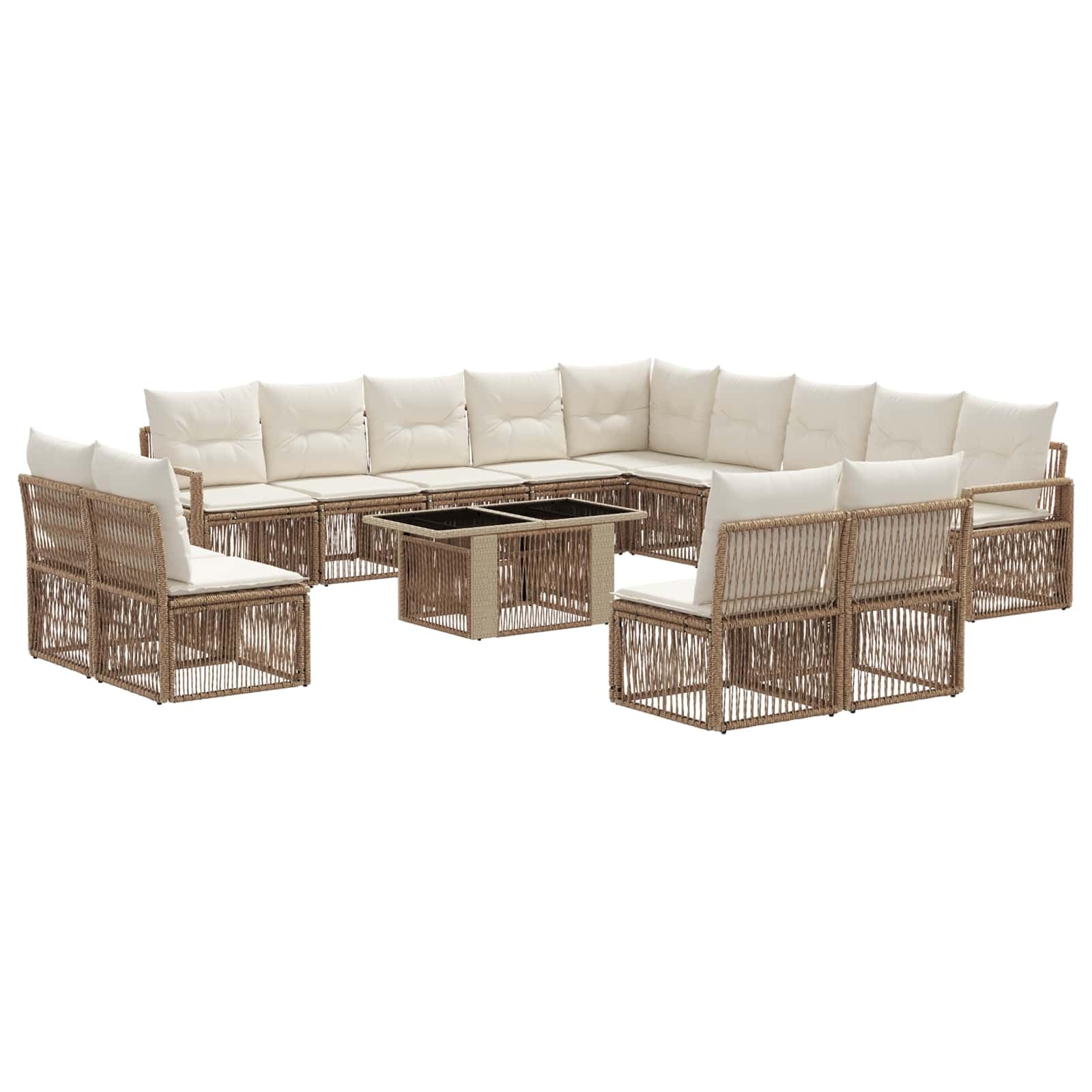 vidaXL Set Divano da Giardino 14 pz Beige e Bianco Crema polyrattan