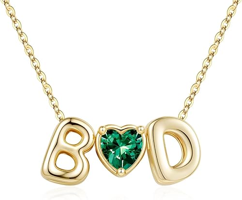 M MOOHAM Birthstone Initial Necklaces Gifts for Women - Personalized Necklace fo
